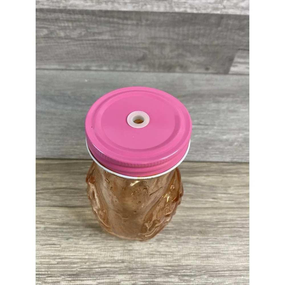Pink Flamingo Mason Jar With Pink Lid ‎ No Straw